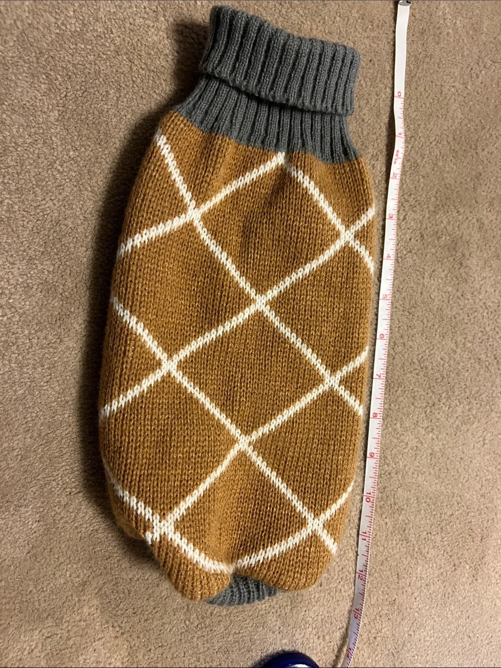 Cozy Argyle Knit Pet Sweater - Mustard & Gray